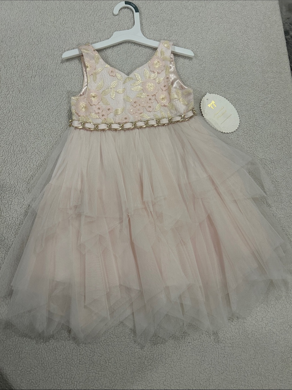 American Princess Blush Pink Floral Embroidered Tulle Dress